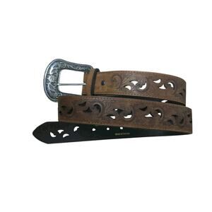 Ariat Paisley Design Cutout Leather Belt Western Brown 42 1/2" L